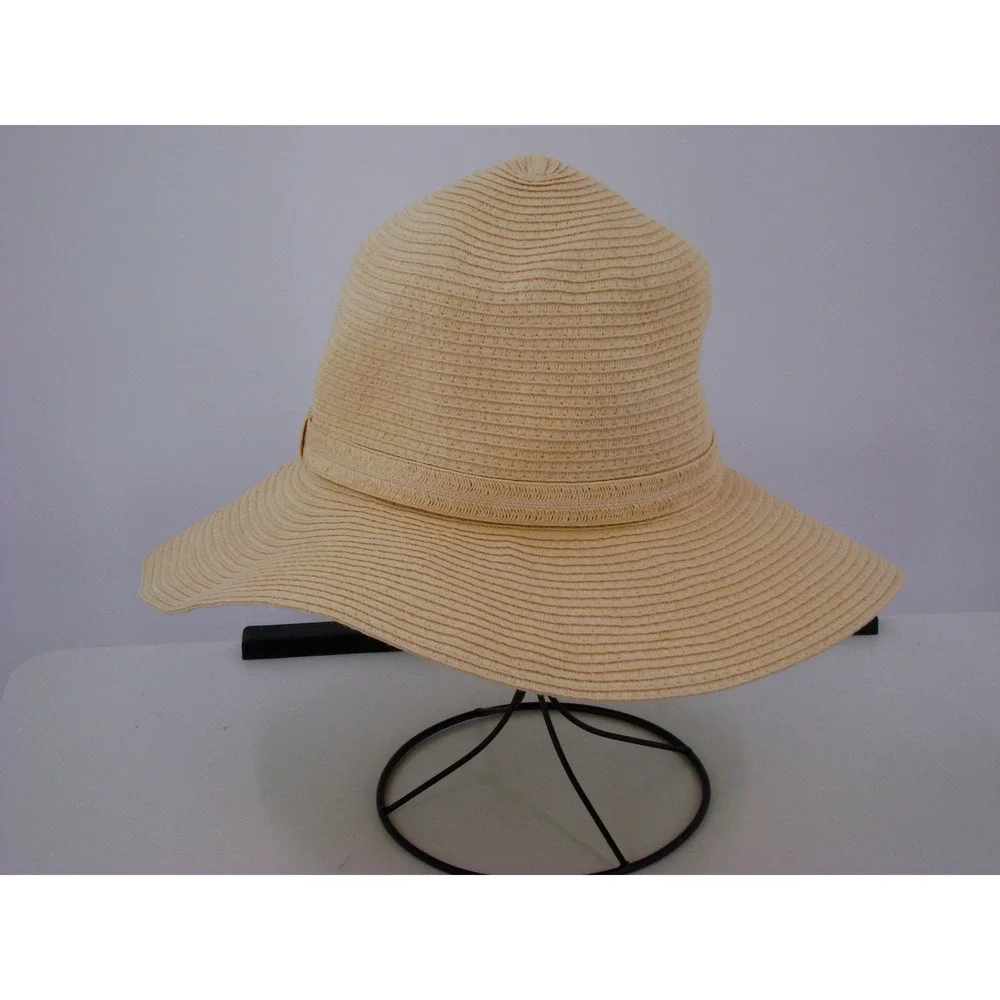 A New Day Womens Tan Straw Wide Brim Floppy Sun Hat Beach Summer One Size
